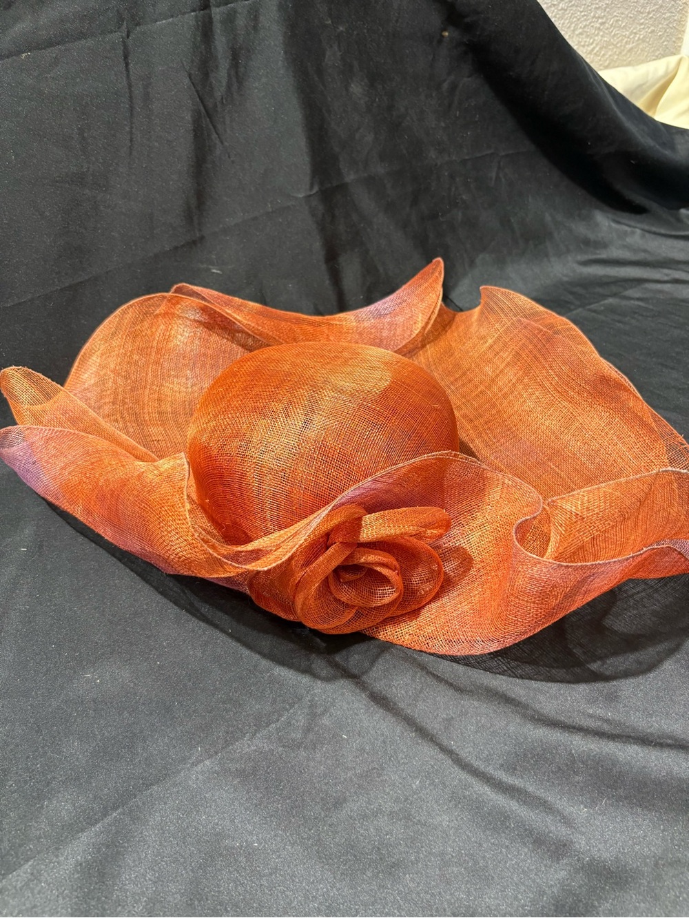 Diva Orange Wide-Brim Floral Accent Sinamay Hat